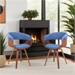 Armen Living Summer Modern Fabric & Wood Accent Chair in Blue/Walnut