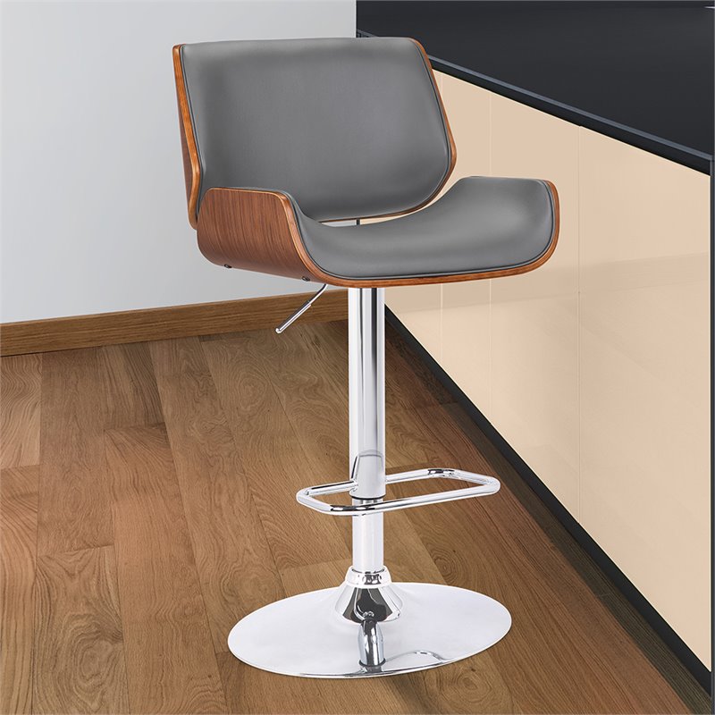 Armen Living London Faux Leather Adjustable Bar Stool in Gray