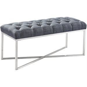 armen living noel tufted bench in slate gray and silver