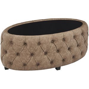 armen living blossom faux leather tufted oversized ottoman in brown