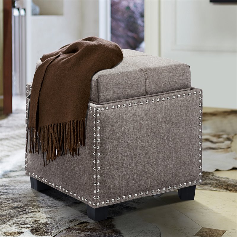Armen Living Blaze Fabric Upholstered Storage Ottoman in Brown