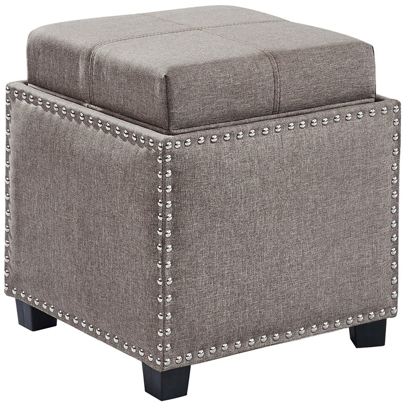 Armen Living Blaze Fabric Upholstered Storage Ottoman in Brown