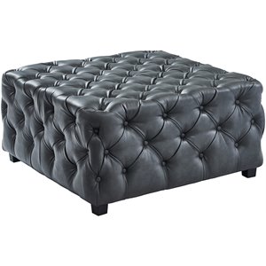armen living taurus faux leather tufted ottoman in gray