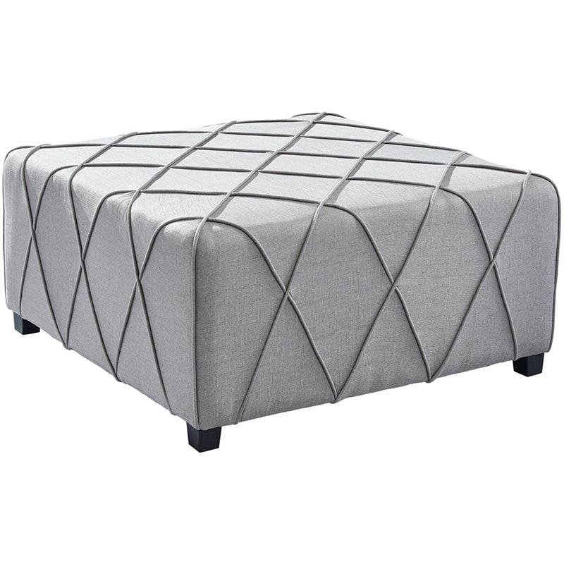 Armen Living Gemini Modern Linen Fabric Ottoman in Silver and Black