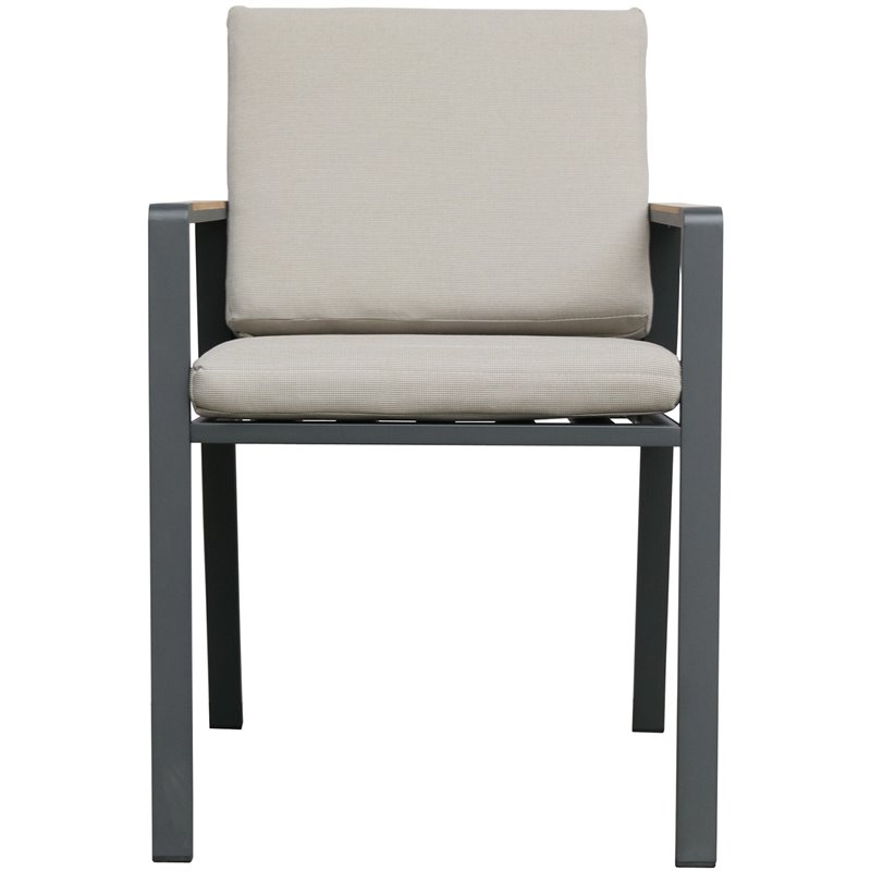 Armen Living Nofi Fabric & Metal Patio Dining Chair in Taupe/Charcoal (Set of 2)