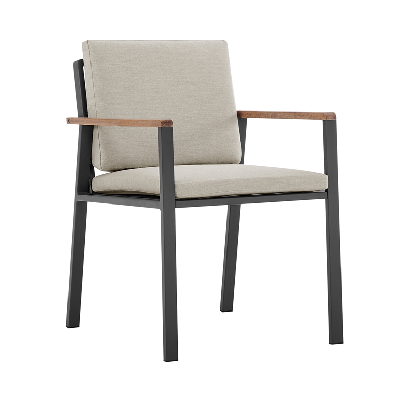 Armen Living Nofi Fabric & Metal Patio Dining Chair in Taupe/Charcoal (Set of 2)