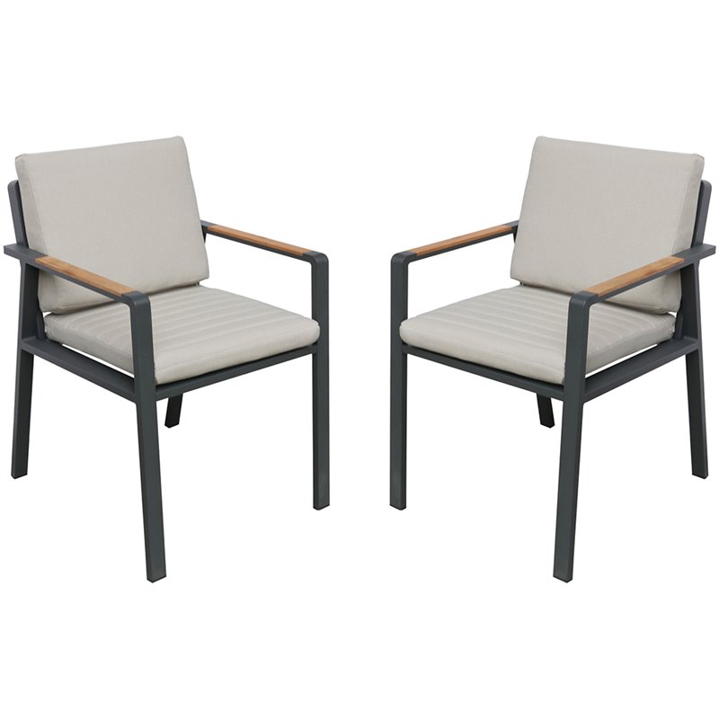 Armen Living Nofi Fabric & Metal Patio Dining Chair in Taupe/Charcoal (Set of 2)