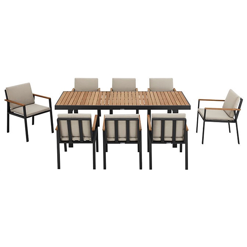 Armen Living Nofi 9-Piece Aluminum & Fabric Patio Dining Set in Taupe/Charcoal