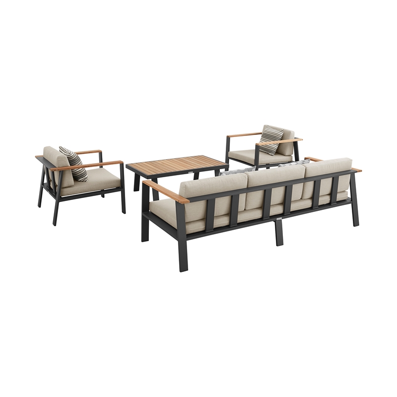Armen Living Nofi 4-Piece Modern Wood Patio Sofa Set in Gray/Brown/Charcoal