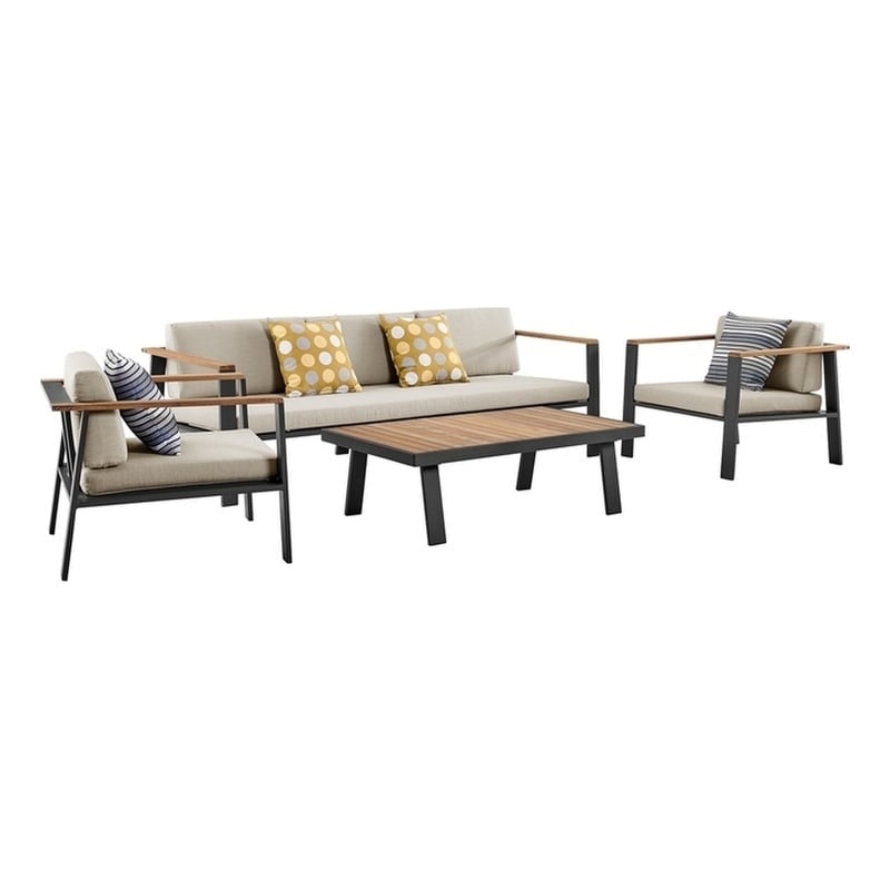 Armen Living Nofi 4-Piece Modern Wood Patio Sofa Set in Gray/Brown/Charcoal