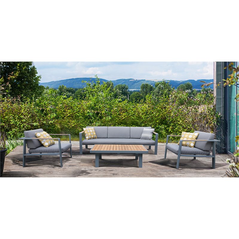 Armen Living Nofi 4-Piece Modern Wood Patio Sofa Set in Gray and Taupe
