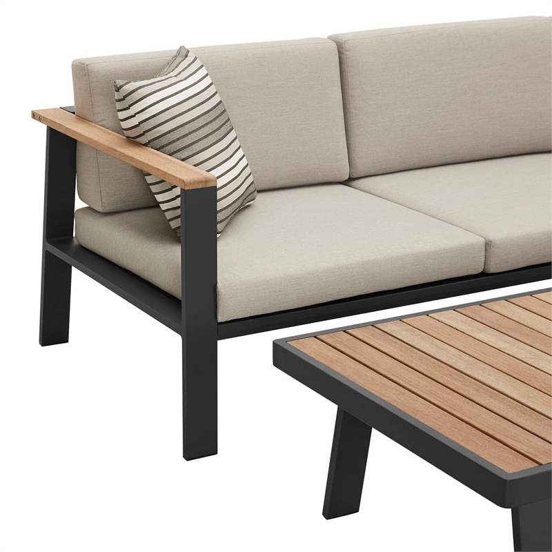 Armen Living Nofi 4-Piece Wood Patio Sectional Set in Gray/Brown/Charcoal