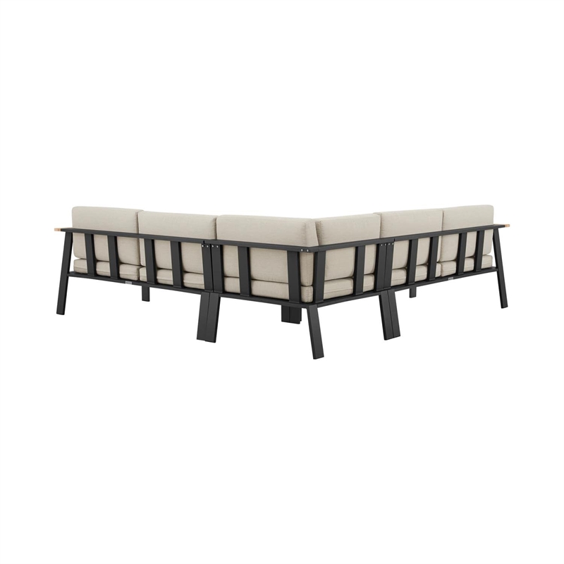 Armen Living Nofi 4-Piece Wood Patio Sectional Set in Gray/Brown/Charcoal