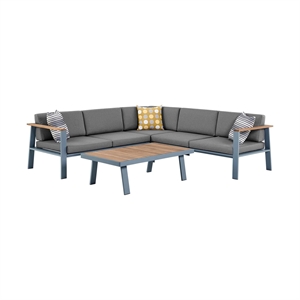 Armen Living Nofi 4-Piece Wood Patio Sectional Set in Gray/Brown/Taupe
