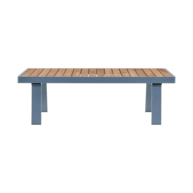 Armen Living Nofi 4-Piece Wood Patio Sectional Set in Gray/Brown/Taupe