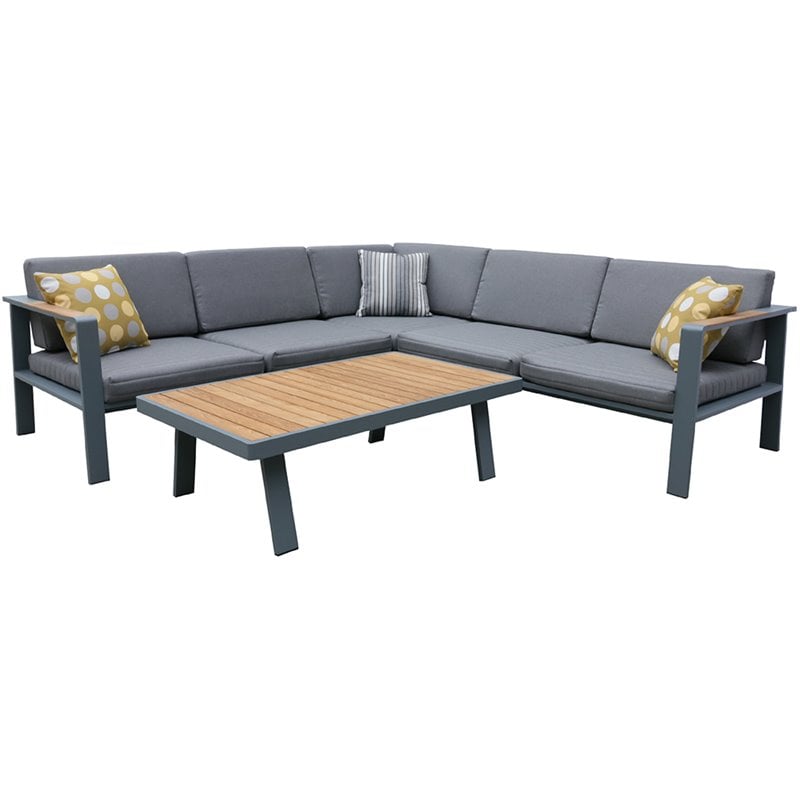 Armen Living Nofi 4 Piece Patio Sectional Set in Taupe and Gray