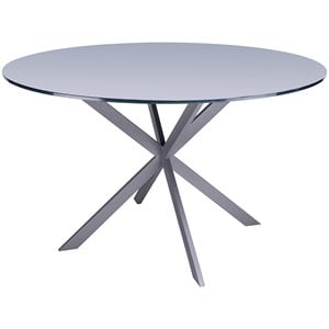 Armen Living Mystere 48&quot Round Metal & Glass Top Dining Table in Gray