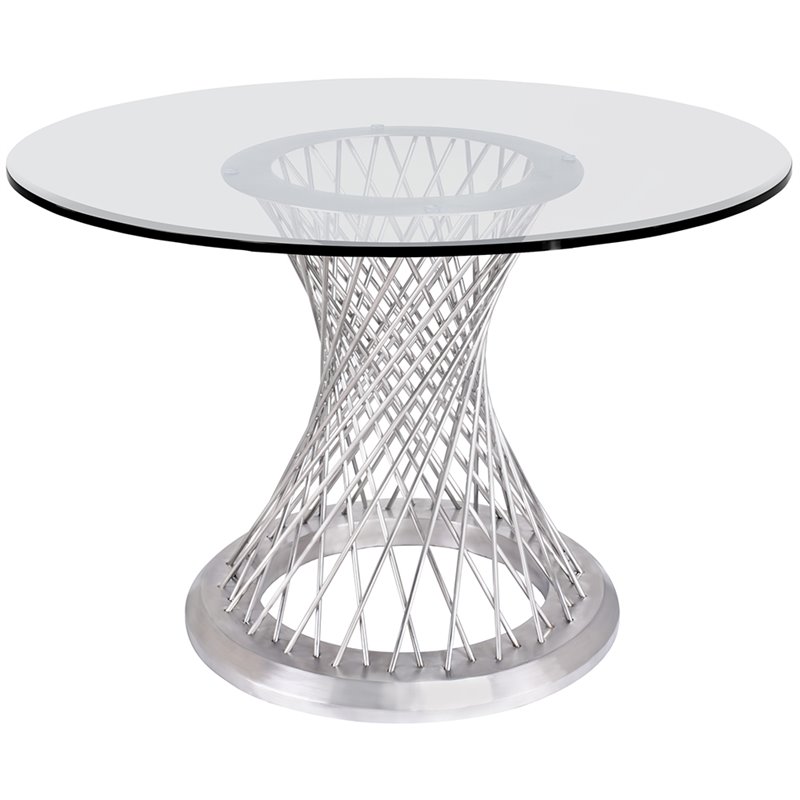 Armen Living Calypso 48 Round Glass Top Dining Table In Silver Cymax Business