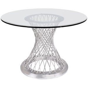 Armen Living Calypso 48&quot Round Stainless Steel & Glass Dining Table in Silver