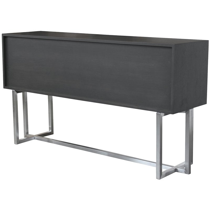 Armen Living Prague Modern Stainless Steel Storage Console Table in Gray