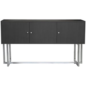 armen living prague brushed stainless steel storage console table in gray