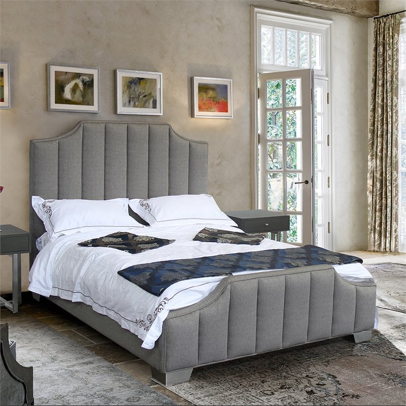 Armen Living Camelot Upholstered Modern Fabric Queen Panel Bed in Gray
