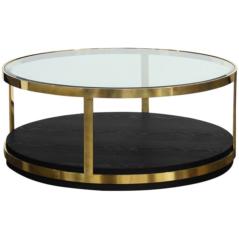 Armen Living Hattie 43 5 Round Glass, Gold Coffee Table Glass Top
