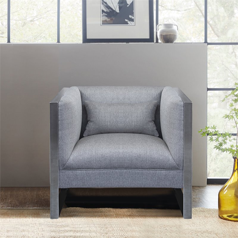 Armen Living Royce Fabric Upholstered Accent Chair in Gray and Silver
