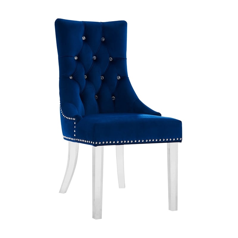 Armen Living Gobi Modern Velvet Upholstered Dining Side Chair in Blue