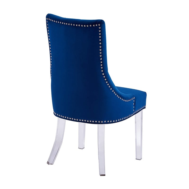 Armen Living Gobi Modern Velvet Upholstered Dining Side Chair in Blue