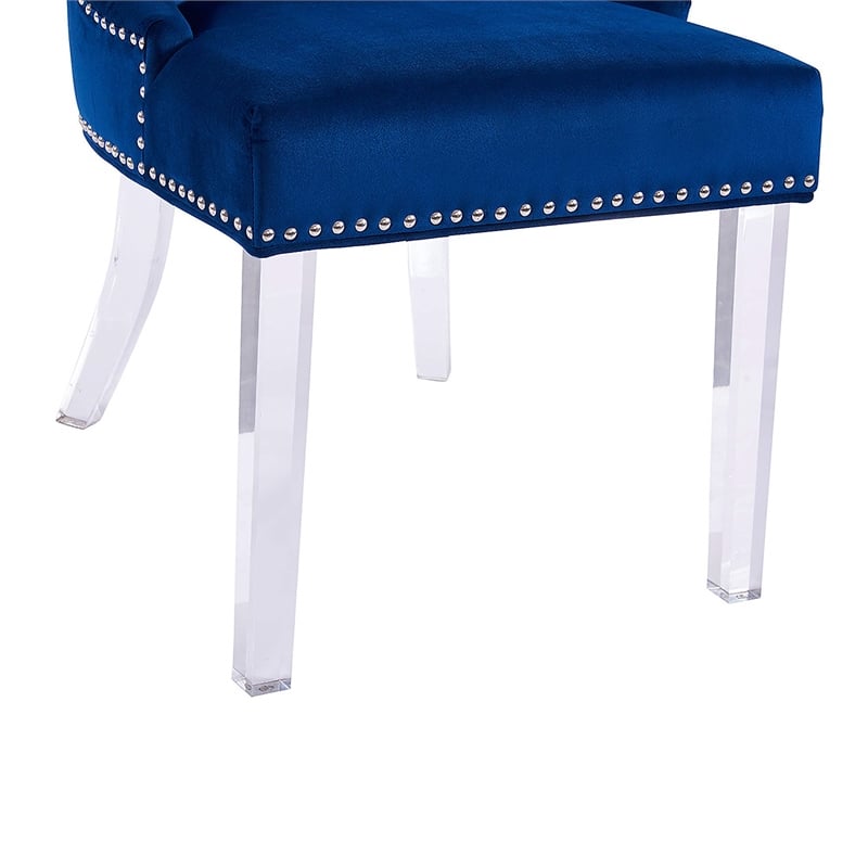 Armen Living Gobi Modern Velvet Upholstered Dining Side Chair in Blue