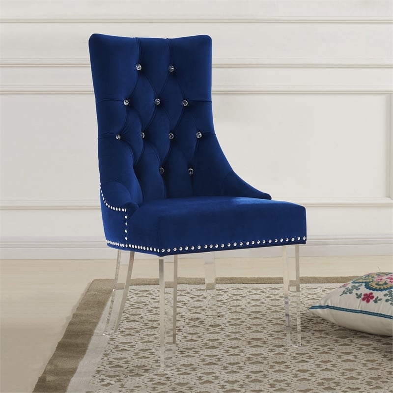 Armen Living Gobi Modern Velvet Upholstered Dining Side Chair in Blue