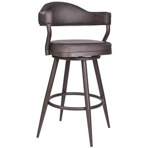 Armen Living Justin Modern 26&quot Faux Leather Swivel Counter Stool in Brown