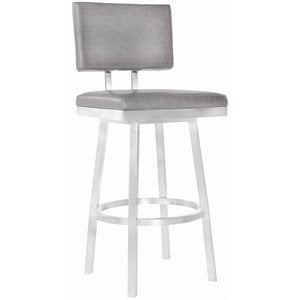 Armen Living Balboa Modern 30&quot Faux Leather Swivel Bar Stool in Gray and Silver