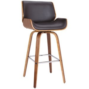 Armen Living Tyler 30&quot Faux Leather Swivel Bar Stool in Brown and Walnut