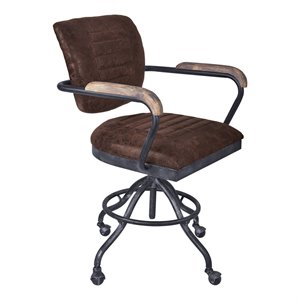 brice modern office chair in industrial grey finish and brown fabric