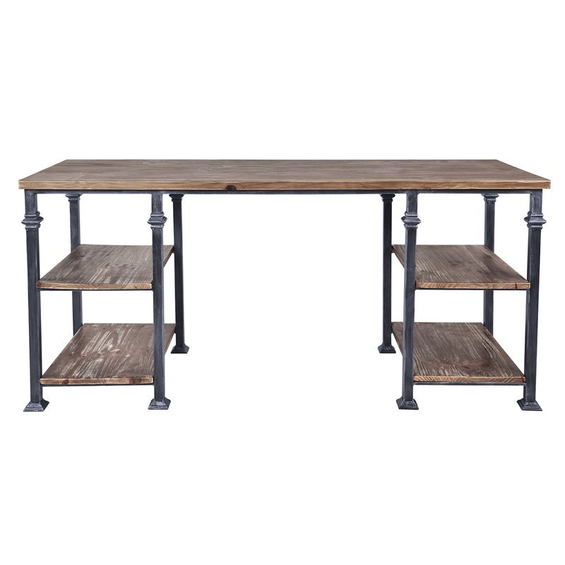 Liam Industrial Desk in Industrial Grey and Pine Wood Top Cymax Business