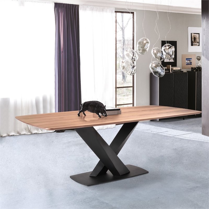 Armen Living Everett Contemporary Wood & Metal Dining Table in Black/Walnut