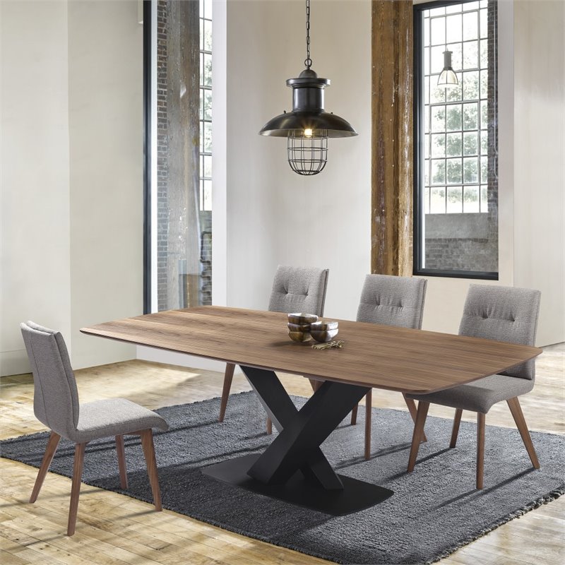 Armen Living Everett Contemporary Wood & Metal Dining Table in Black/Walnut