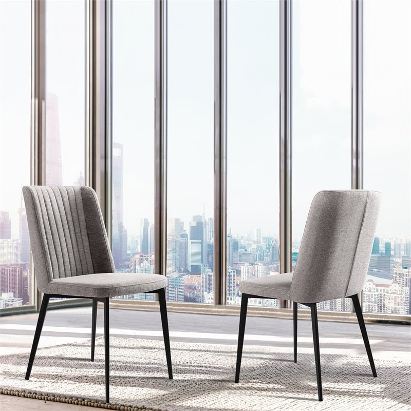 Armen Living Maine Modern Fabric Dining Chair in Black (Set of 2)