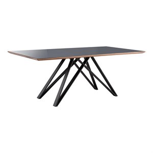 urbino dining table in matte black finish and dark gray glass top