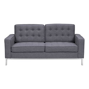 chandler loveseat in brushed stainless steel and dark grey fabric