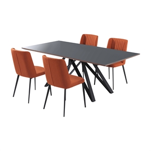 Armen Living Maine 5-Piece Modern Fabric & Metal Dining Set in Orange/Gray