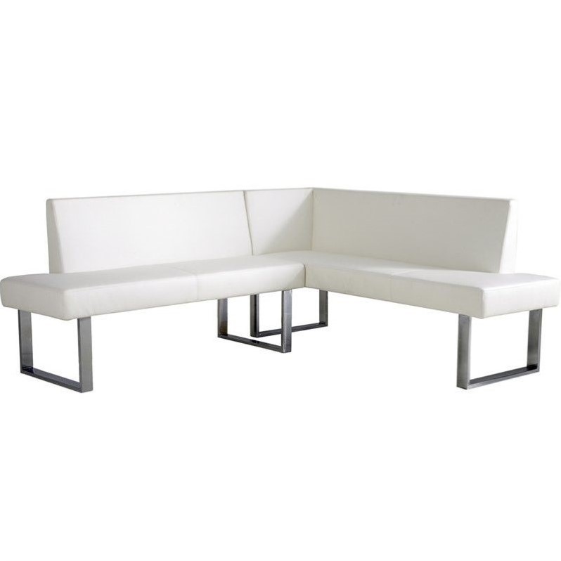 Amanda Dining Set in White Faux Leather and Chrome Finish