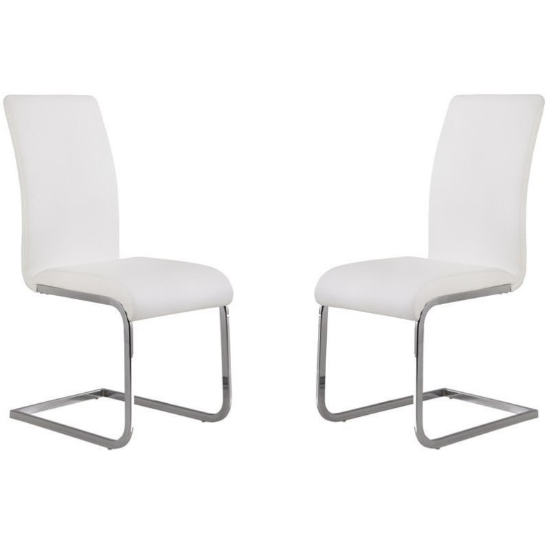Amanda Dining Set in White Faux Leather and Chrome Finish