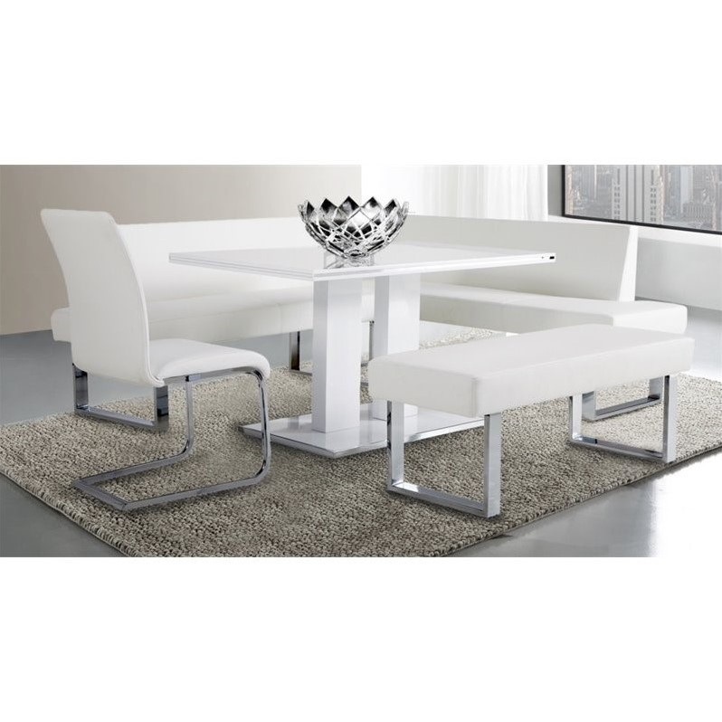 Amanda Dining Set in White Faux Leather and Chrome Finish