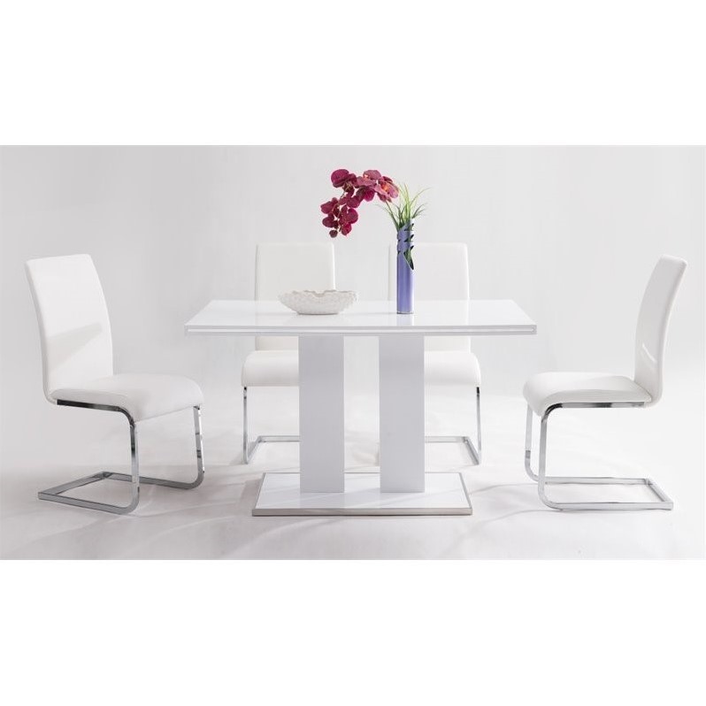 Amanda Dining Set in White Faux Leather and Chrome Finish