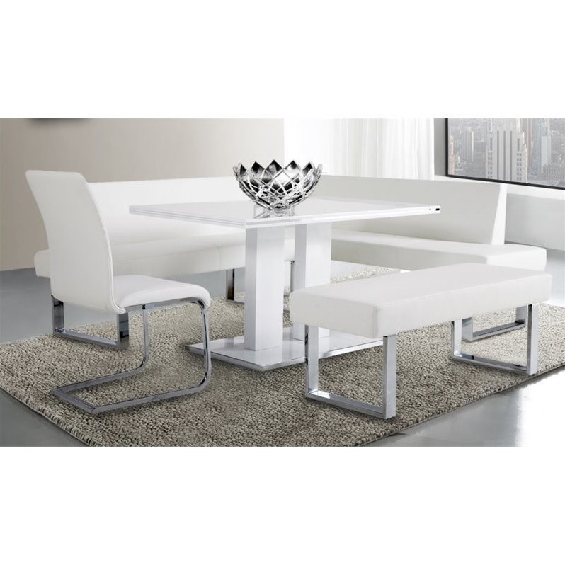 Amanda Dining Set in White Faux Leather and Chrome Finish