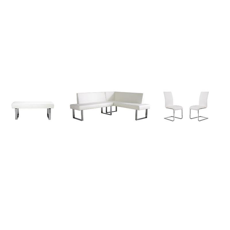 Amanda Dining Set in White Faux Leather and Chrome Finish