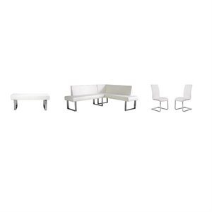Amanda Dining Set in White Faux Leather and Chrome Finish